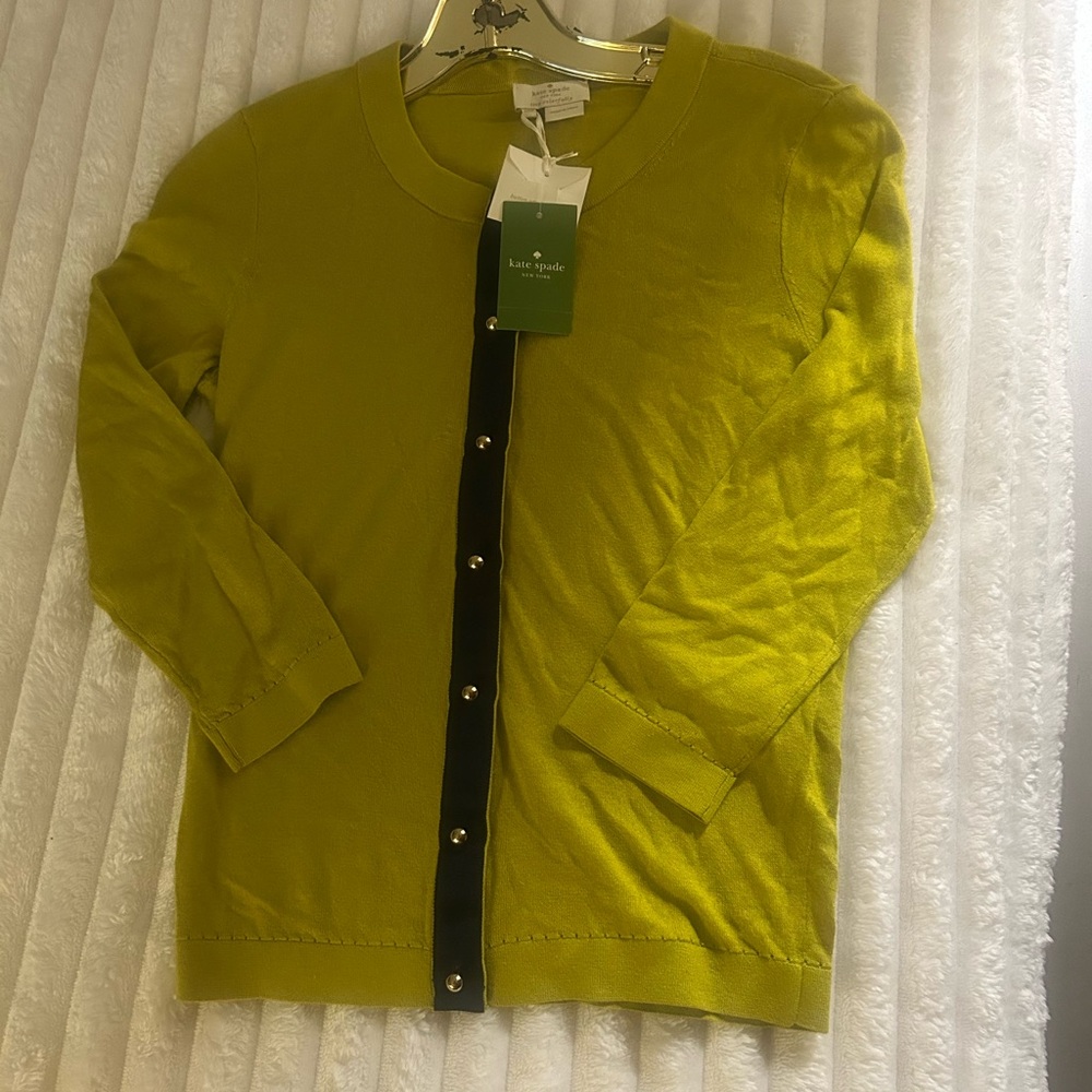 Kate Spade Olive Cardigan with Black Trim